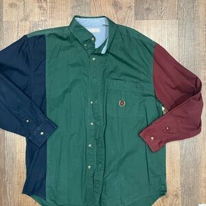 VTG Bugle Boy Colorblock Button-Down Shirt - Green/Navy/Burgundy